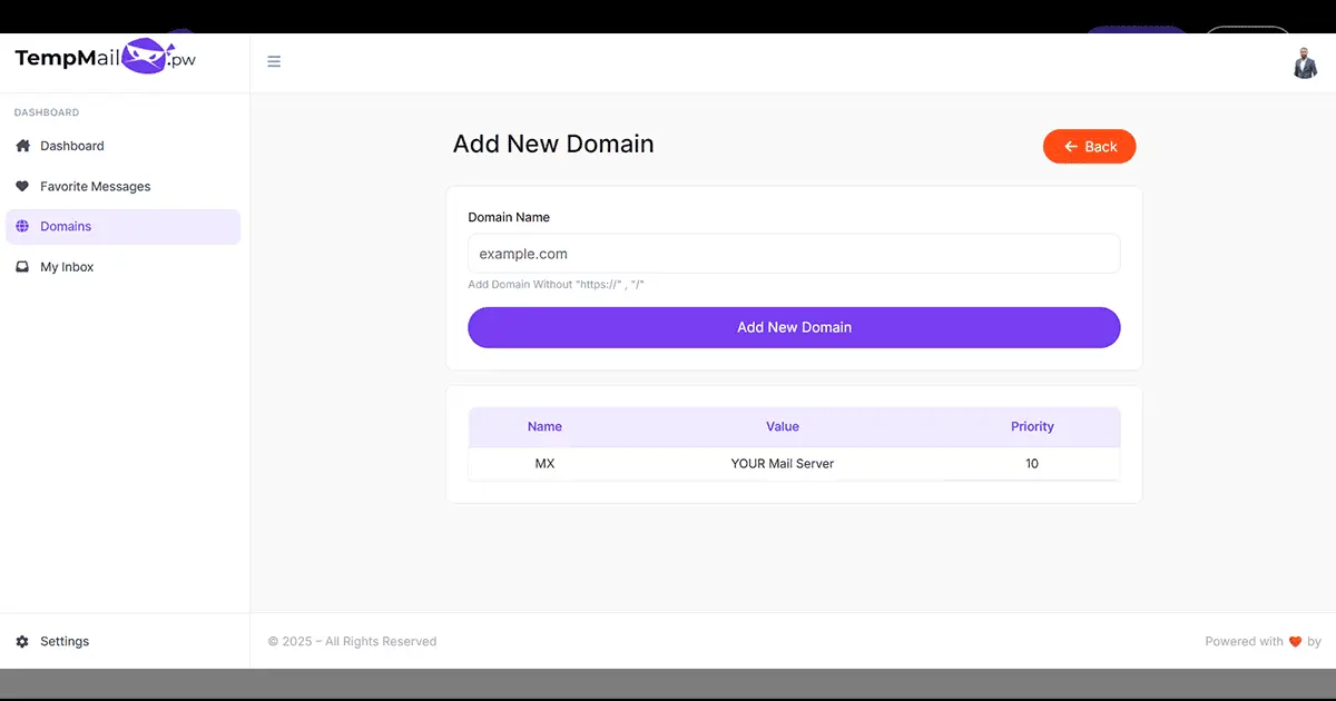 temp mail custom domain