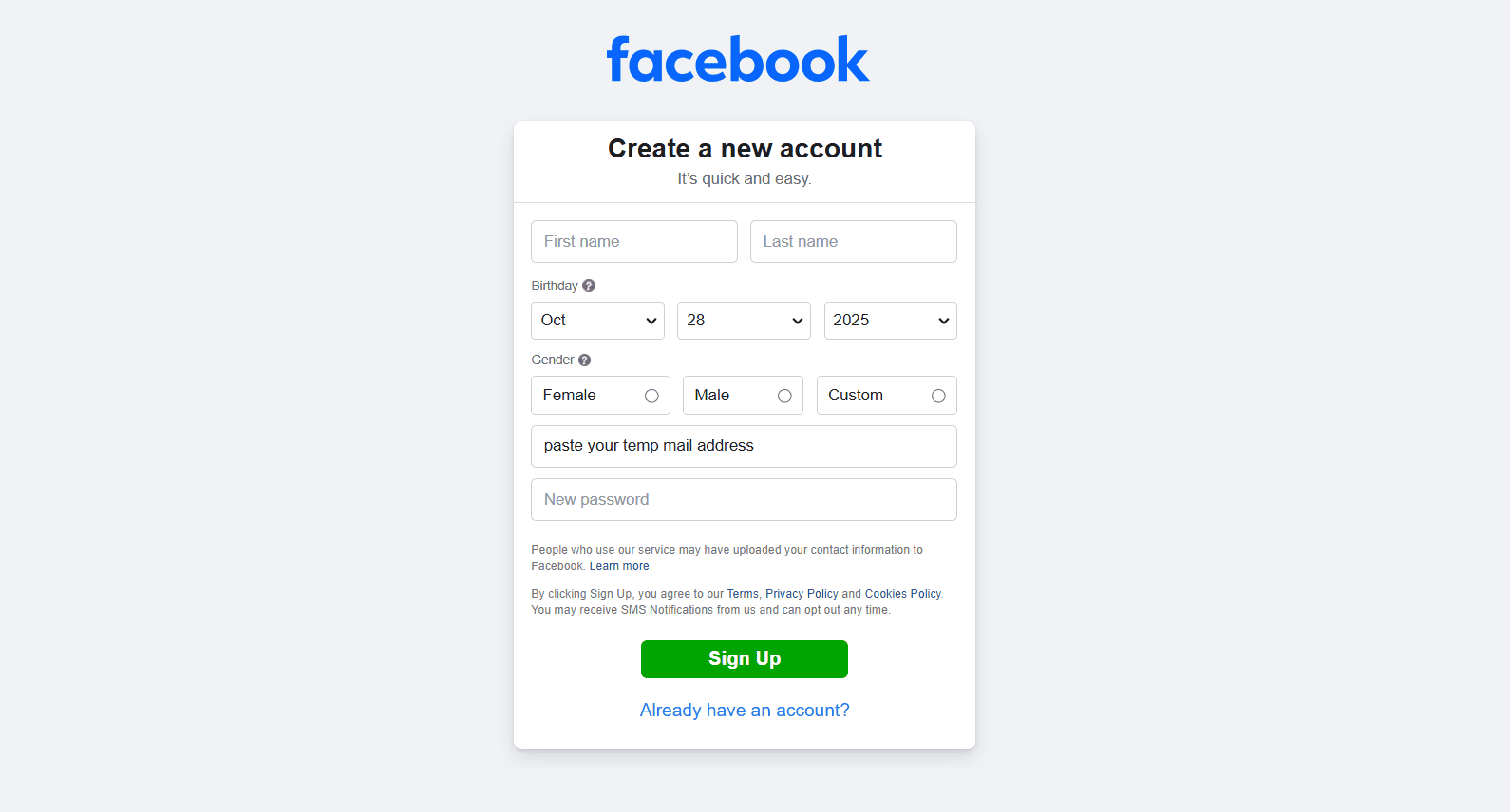 Use Temp Mail to Create a Facebook Account